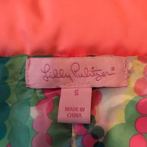 Lilly Pulitzer Lauren Down Puffer Vest Salmon Pink Sz S EUC! - Picture 8 of 12